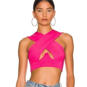 superdown Kacie Cross Overtop Wrap Cropped Tank In Pink With Underwire NWT M